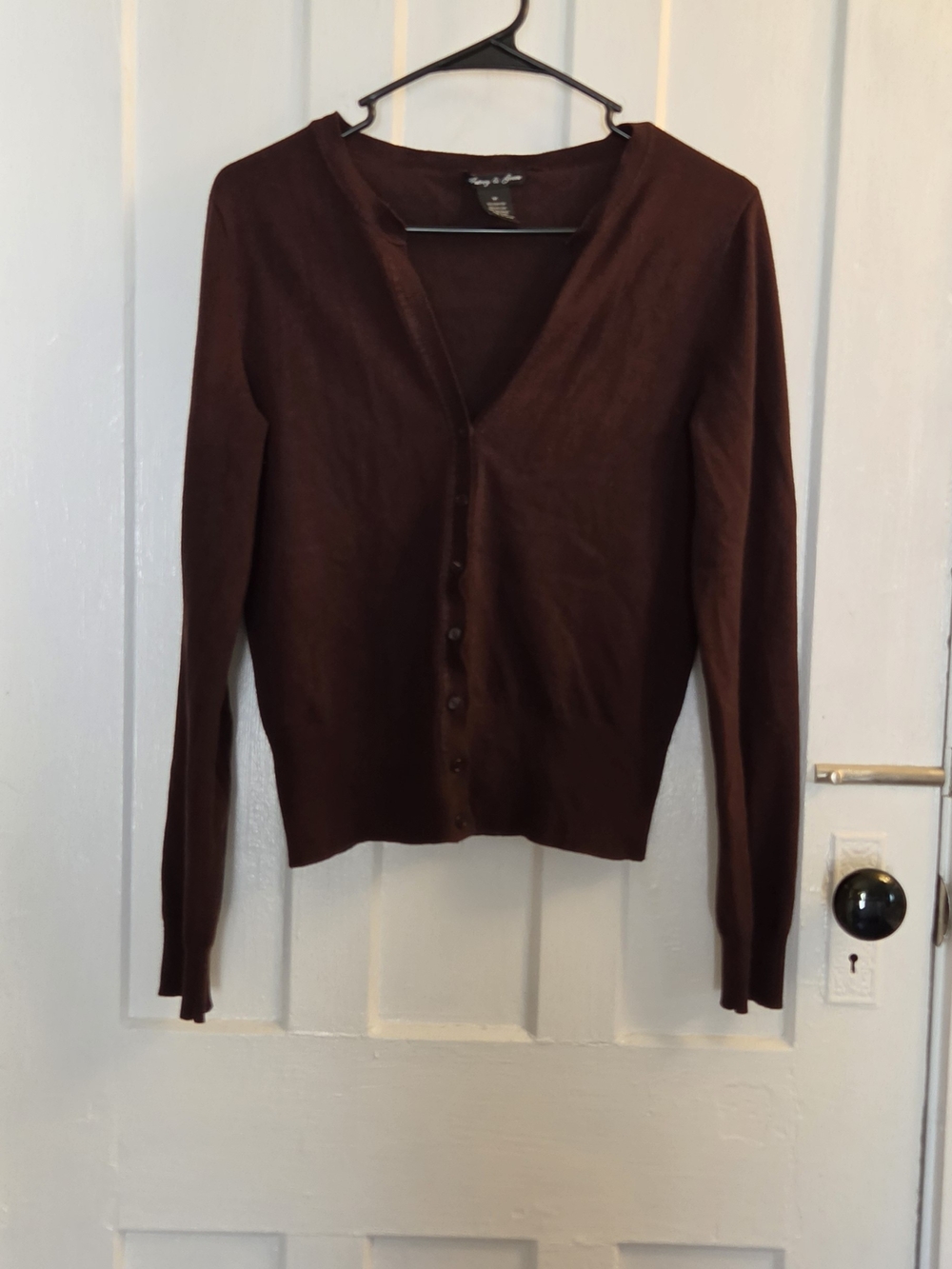 Audrey & Grace Chocolate Brown V-Neck Button Cardigan